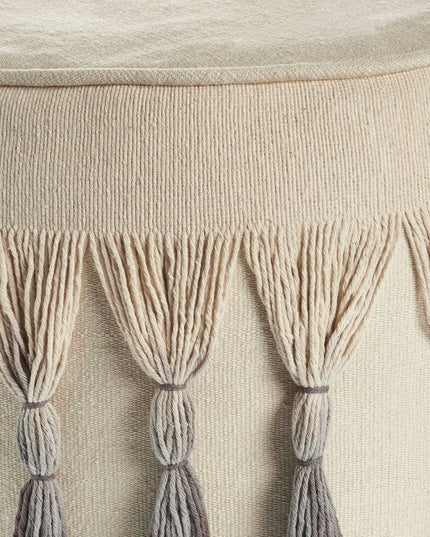 20" Beige Cotton Round Ombre Pouf Ottoman