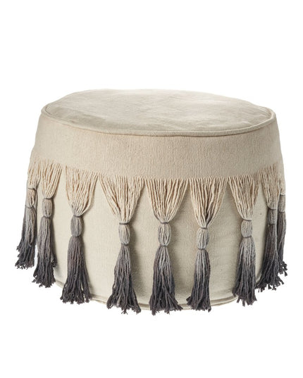 20" Beige Cotton Round Ombre Pouf Ottoman