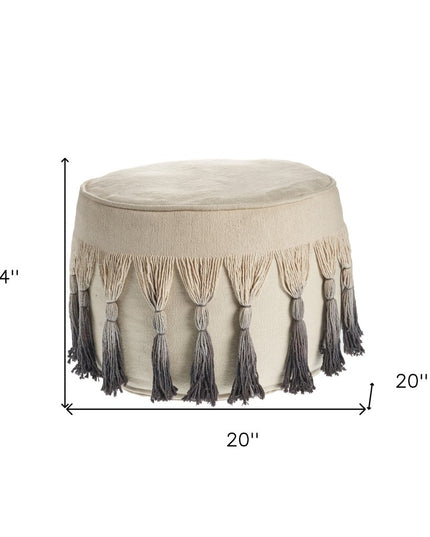 20" Beige Cotton Round Ombre Pouf Ottoman