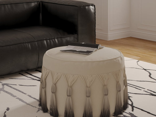 20" Beige Cotton Round Ombre Pouf Ottoman