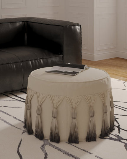 20" Beige Cotton Round Ombre Pouf Ottoman