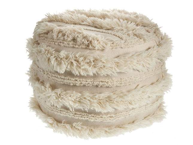 18" Ivory Cotton Round Striped Pouf Ottoman