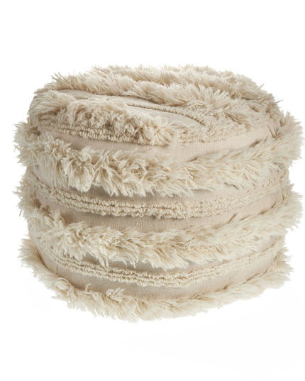 18" Ivory Cotton Round Striped Pouf Ottoman