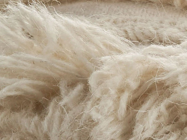 18" Ivory Cotton Round Striped Pouf Ottoman