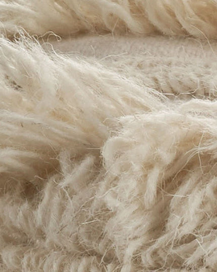 18" Ivory Cotton Round Striped Pouf Ottoman