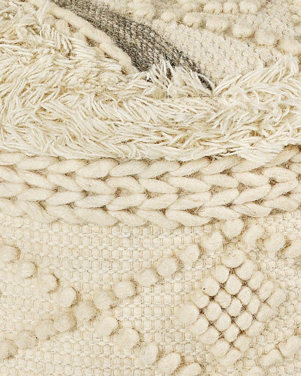 18" Cream Wool Cotton Blend Round Geometric Pouf Ottoman