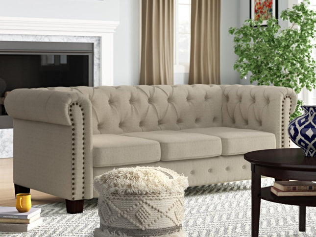 18" Cream Wool Cotton Blend Round Geometric Pouf Ottoman