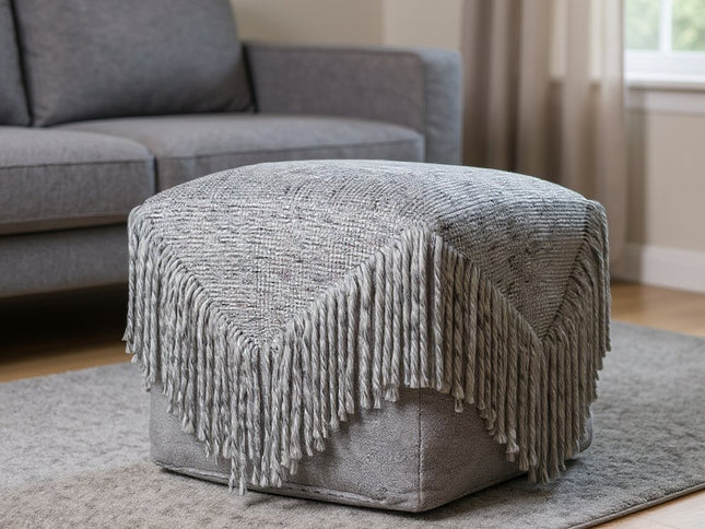 18" Gray Wool Cotton Blend Pouf Ottoman
