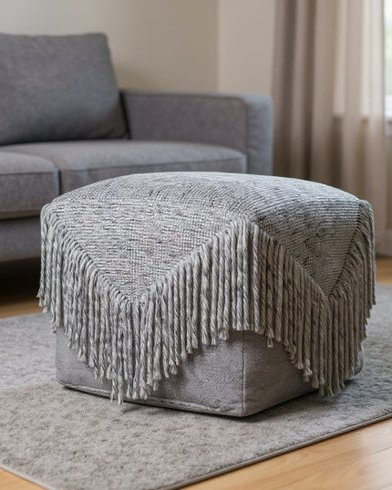 18" Gray Wool Cotton Blend Pouf Ottoman