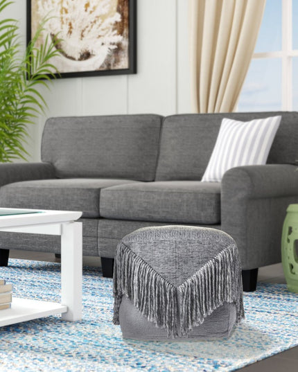 18" Gray Wool Cotton Blend Pouf Ottoman
