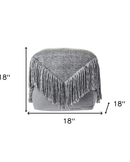 18" Gray Wool Cotton Blend Pouf Ottoman