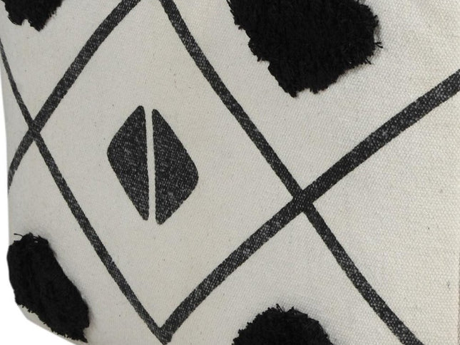 18" White Cotton Geometric Pouf Ottoman