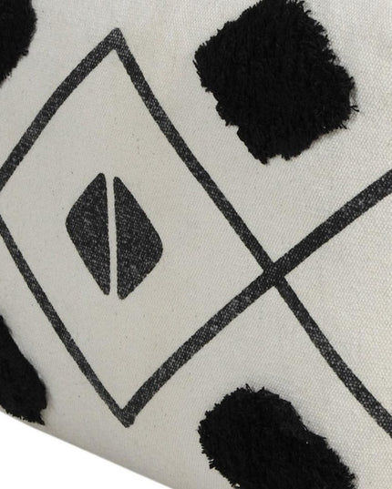 18" White Cotton Geometric Pouf Ottoman