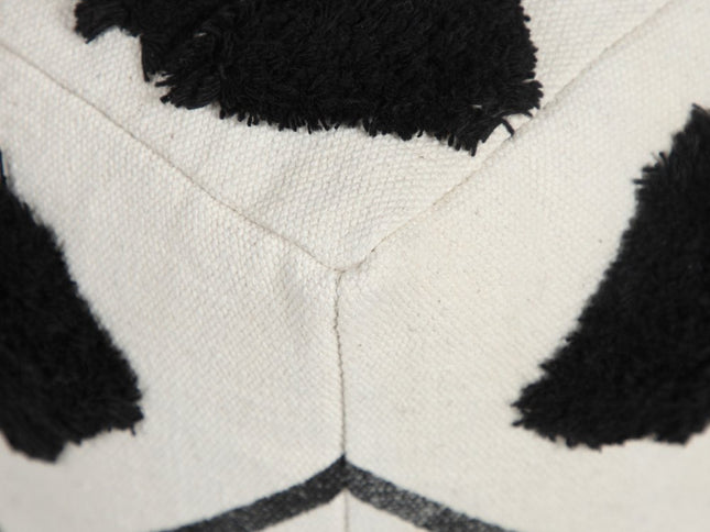 18" White Cotton Geometric Pouf Ottoman