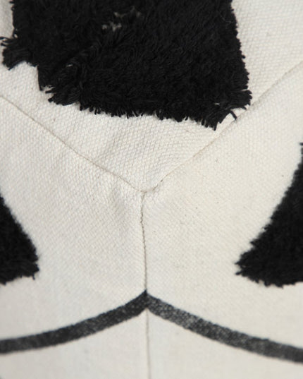 18" White Cotton Geometric Pouf Ottoman