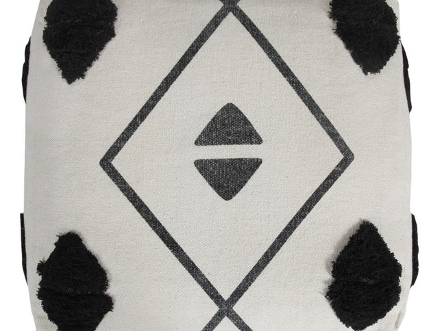 18" White Cotton Geometric Pouf Ottoman