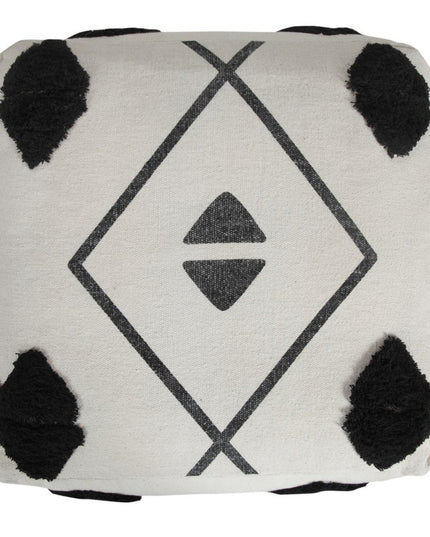 18" White Cotton Geometric Pouf Ottoman