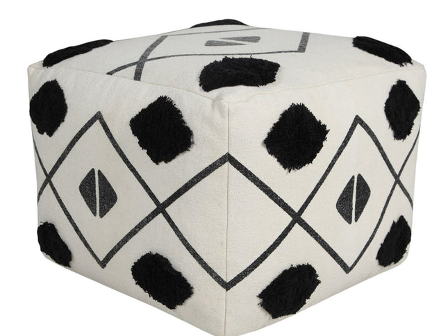 18" White Cotton Geometric Pouf Ottoman