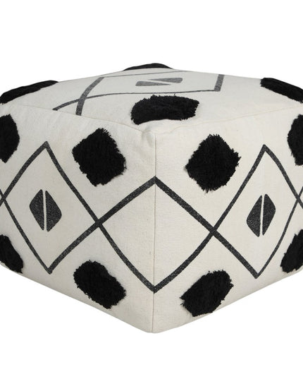 18" White Cotton Geometric Pouf Ottoman