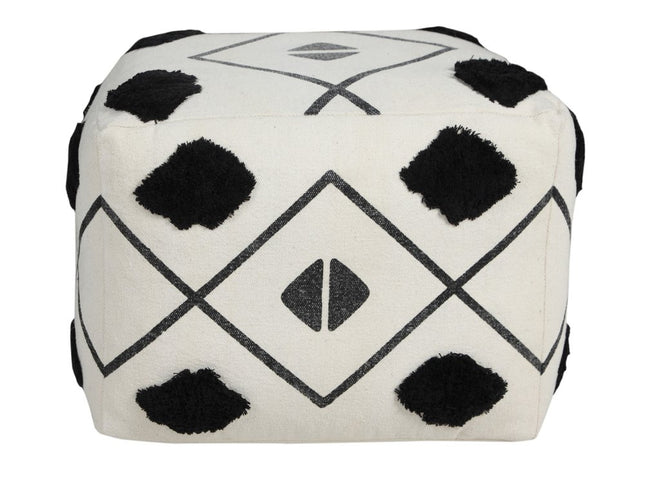 18" White Cotton Geometric Pouf Ottoman