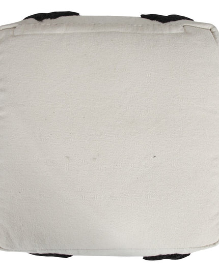 18" White Cotton Geometric Pouf Ottoman
