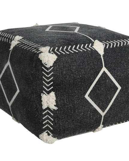 18" Black Cotton Geometric Pouf Ottoman