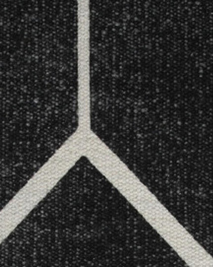 18" Black Cotton Geometric Pouf Ottoman