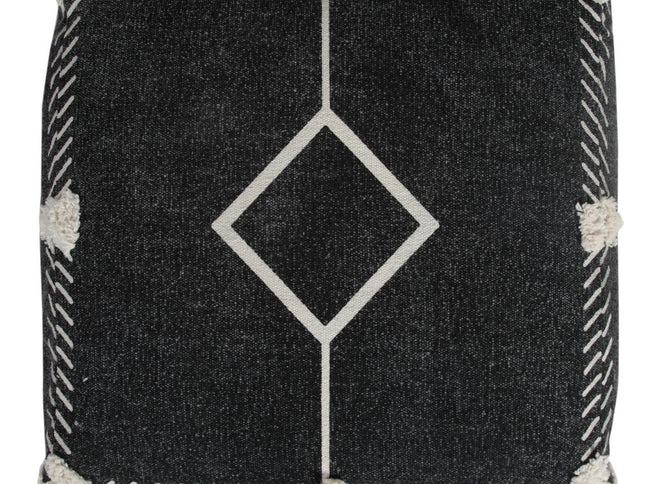 18" Black Cotton Geometric Pouf Ottoman