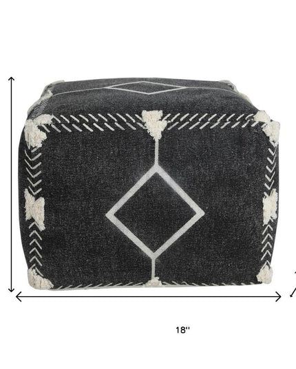 18" Black Cotton Geometric Pouf Ottoman