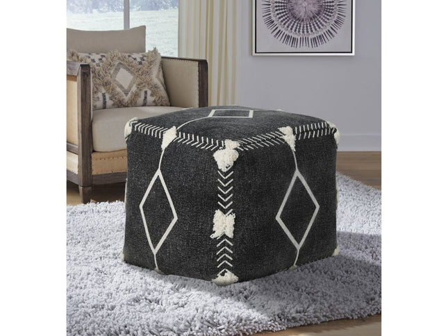 18" Black Cotton Geometric Pouf Ottoman