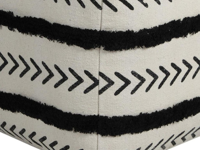 18" White Cotton Striped Pouf Ottoman