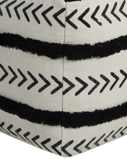 18" White Cotton Striped Pouf Ottoman