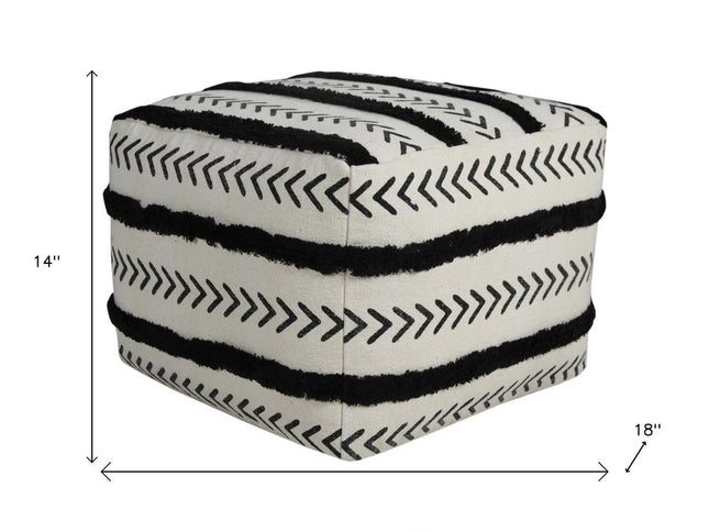 18" White Cotton Striped Pouf Ottoman