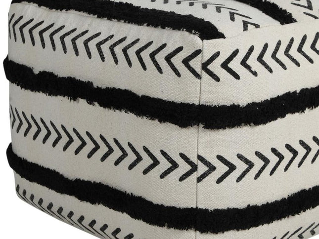 18" White Cotton Striped Pouf Ottoman