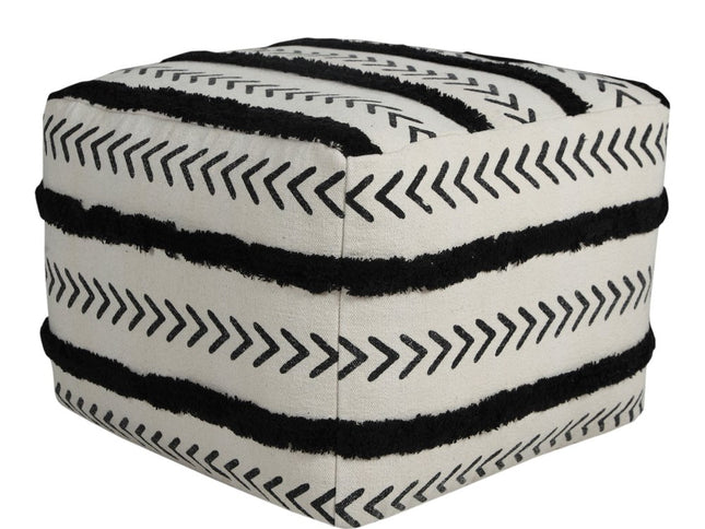 18" White Cotton Striped Pouf Ottoman