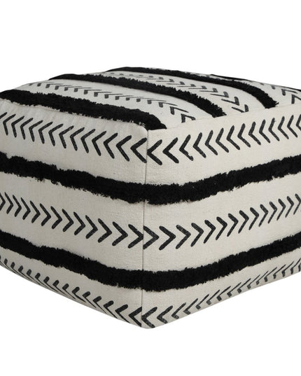 18" White Cotton Striped Pouf Ottoman