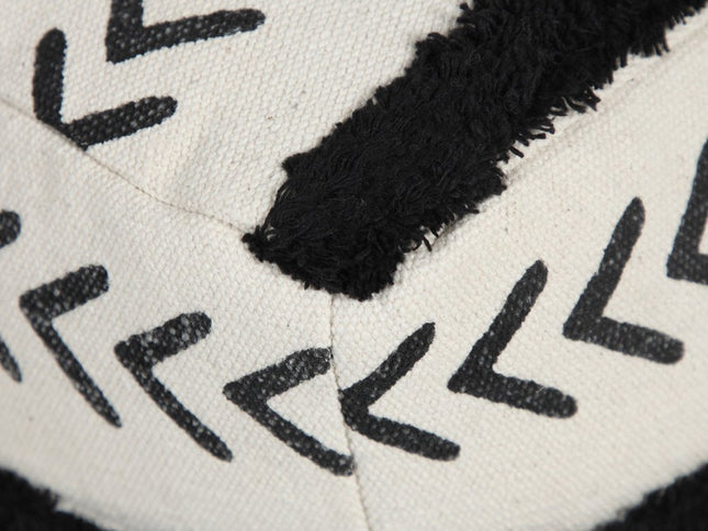 18" White Cotton Striped Pouf Ottoman