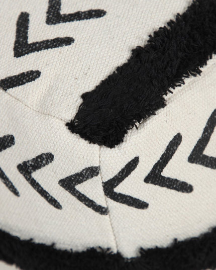 18" White Cotton Striped Pouf Ottoman