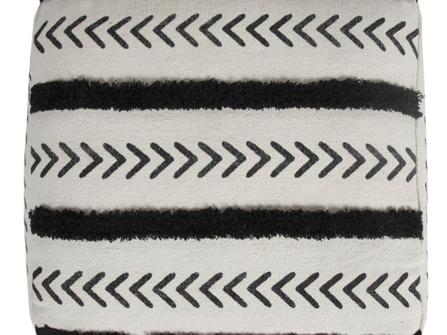 18" White Cotton Striped Pouf Ottoman