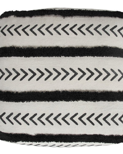 18" White Cotton Striped Pouf Ottoman