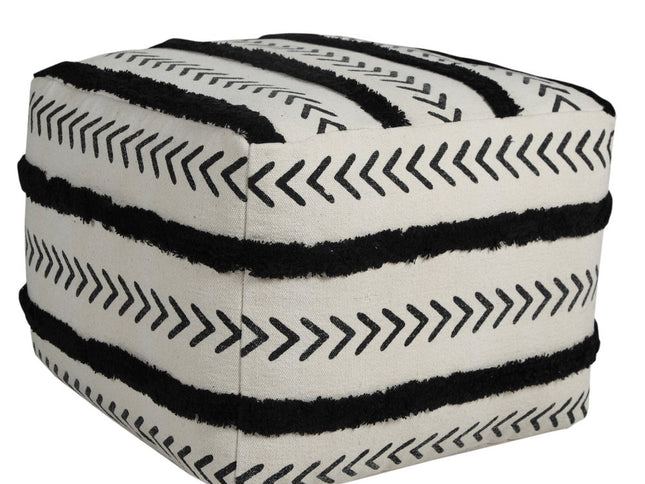 18" White Cotton Striped Pouf Ottoman