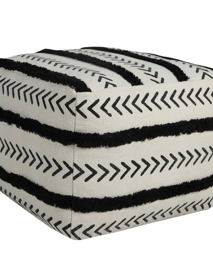 18" White Cotton Striped Pouf Ottoman