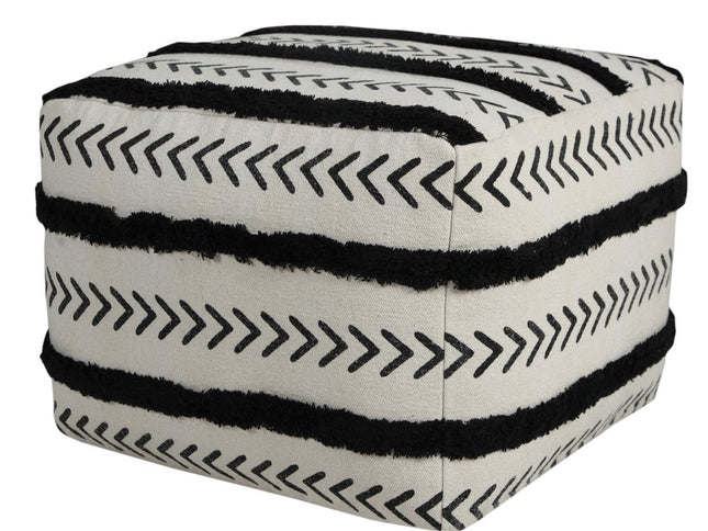 18" White Cotton Striped Pouf Ottoman