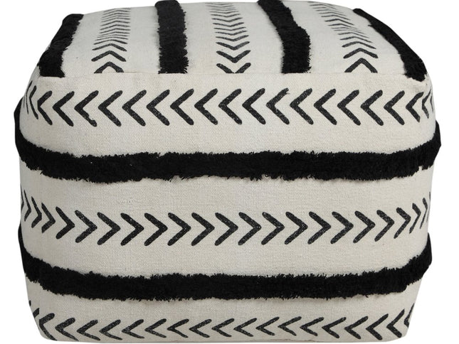 18" White Cotton Striped Pouf Ottoman