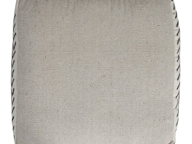 18" White Cotton Striped Pouf Ottoman