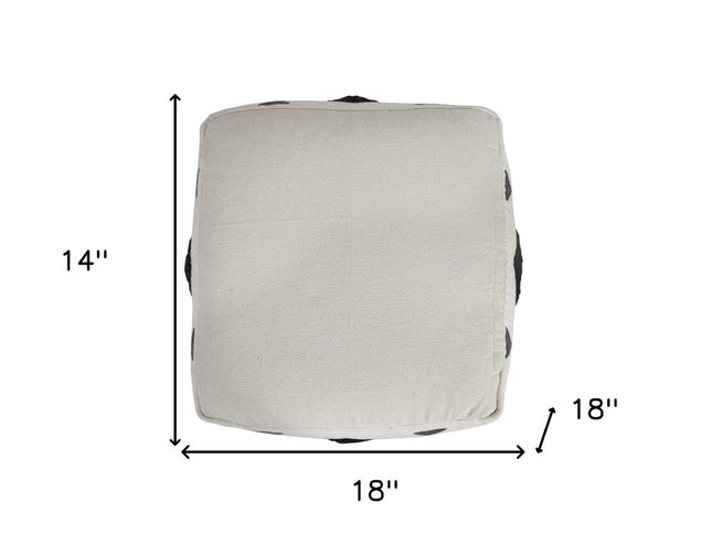 18" White Cotton Geometric Pouf Ottoman