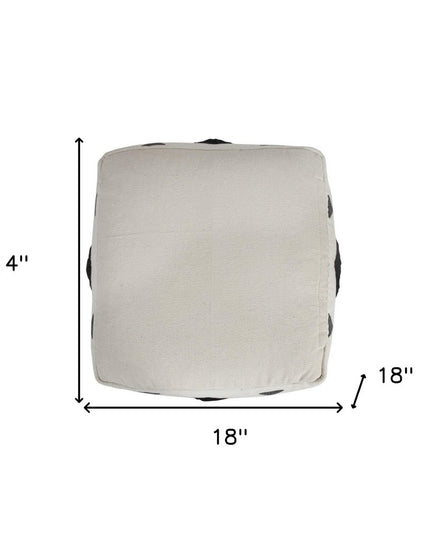 18" White Cotton Geometric Pouf Ottoman