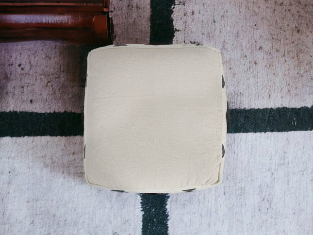 18" White Cotton Geometric Pouf Ottoman