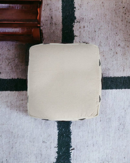 18" White Cotton Geometric Pouf Ottoman
