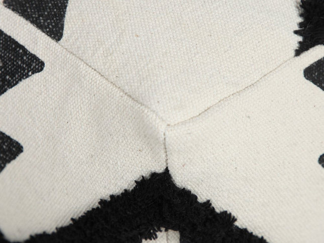 18" White Cotton Geometric Pouf Ottoman